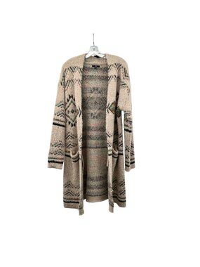 MM by My Michelle Faux Fur Duster Cardigan Open Aztec Print Beige/Multi XL
